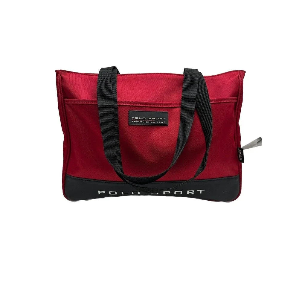 Ralph Lauren Red Polo Sport Zipper Shoulder Bag Tote Spell out 90s Red VTG Flaws